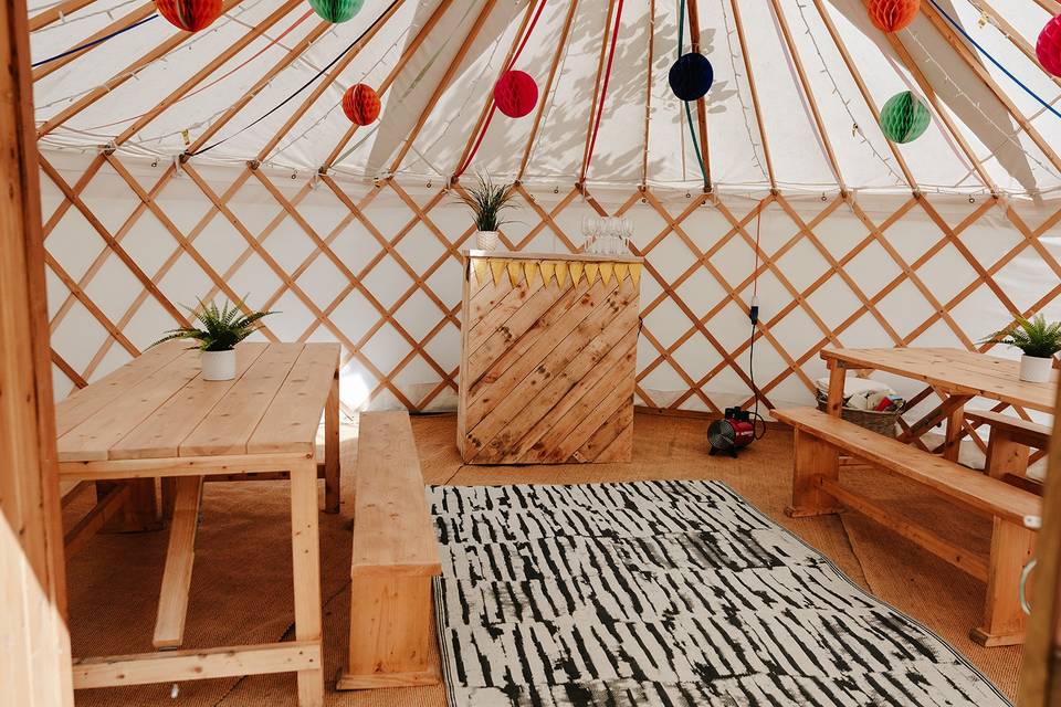 Inside the yurt