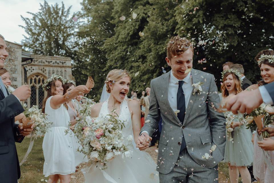 Confetti outside church