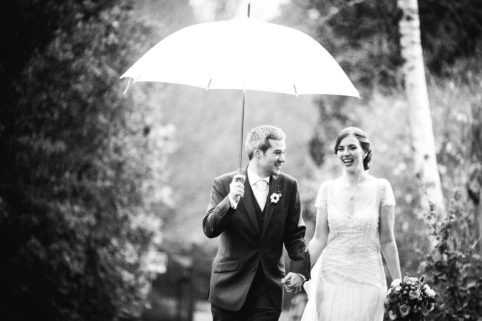 Walking under an umbrella