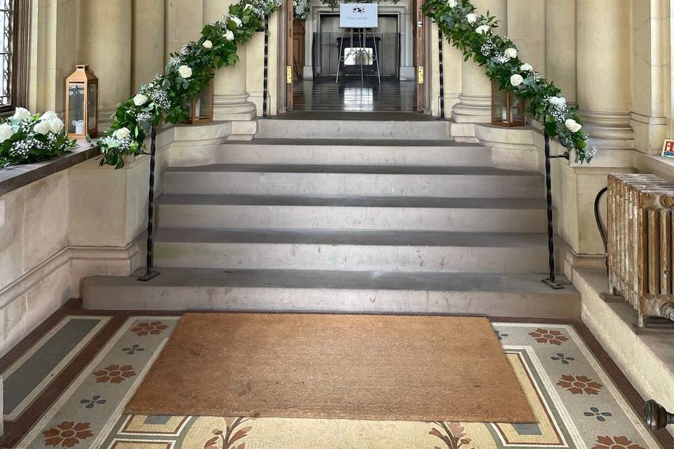 Garlands on Stairs at Venue