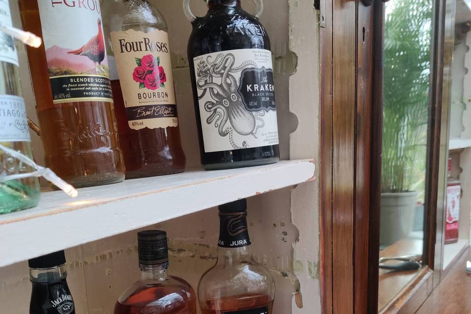 Spirit bottles on display