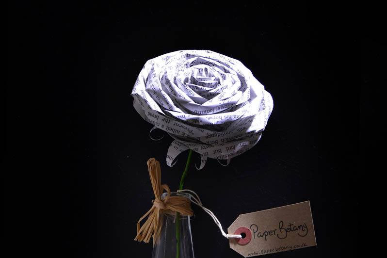 Rose made from book pages.