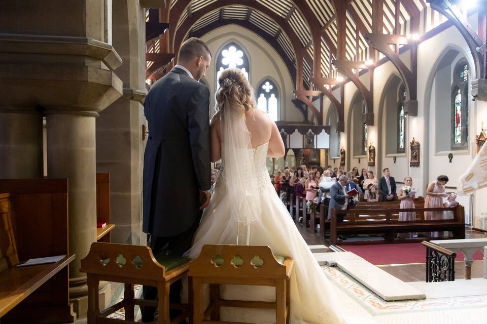 Bride and groom in church