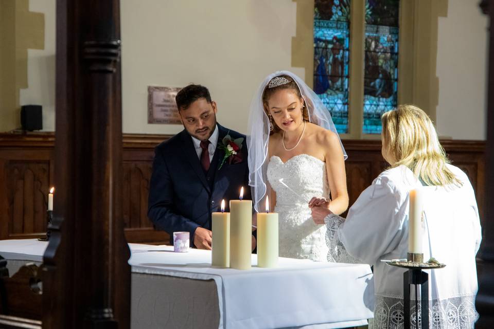 Bride and groom in church