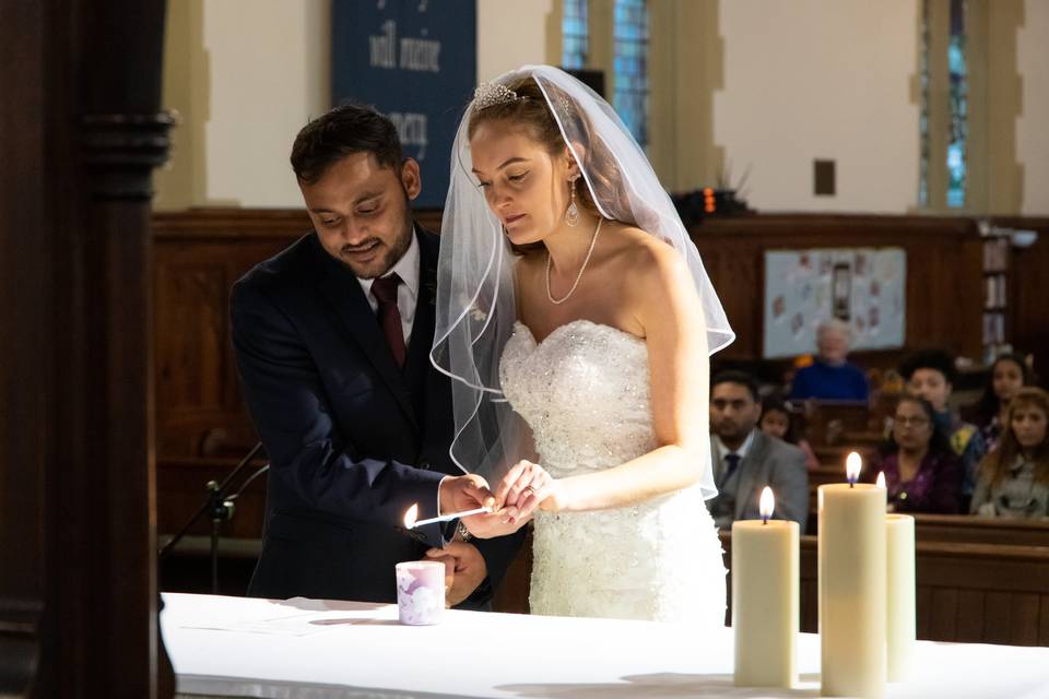 Bride and groom in church