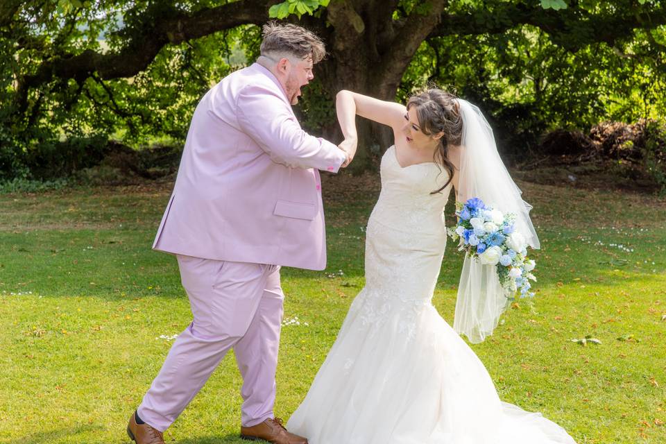 Bride and groom fist bump