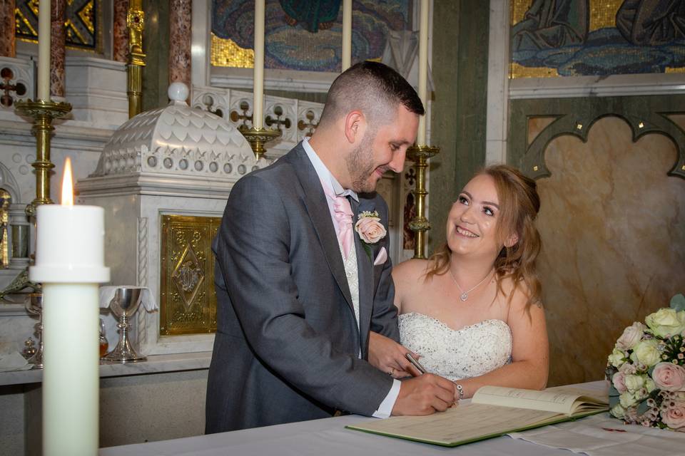 Bride and groom in church