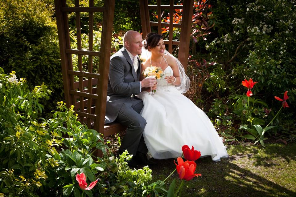 Bride and groom sat down