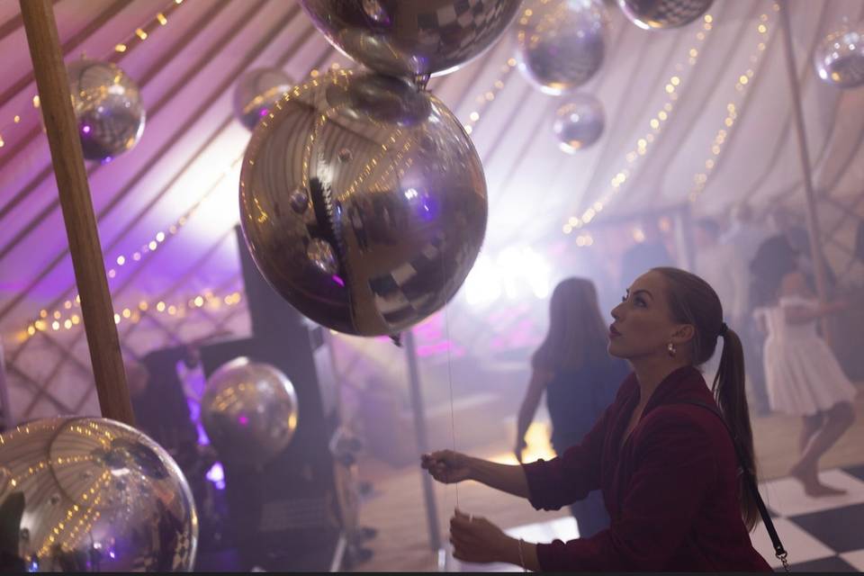 Disco balls in yurt