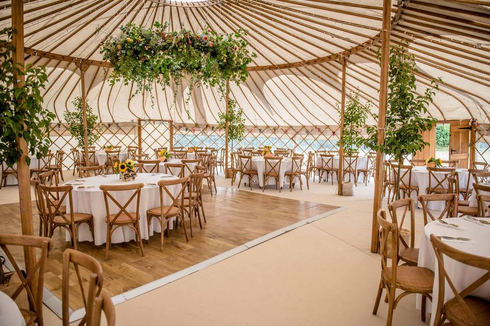 Yurt interior with floristry