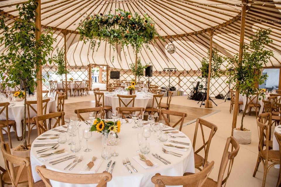 Yurt interior with floristry