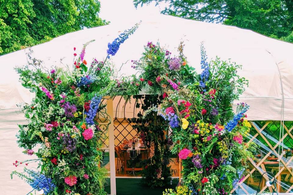 Yurt entrance with flowers