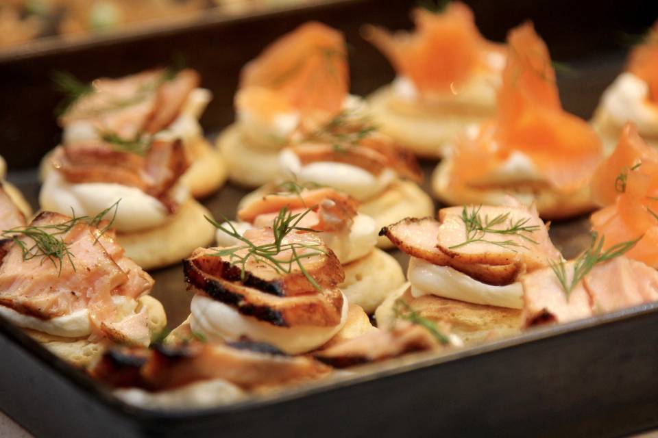 Homesmoked salmon canapes