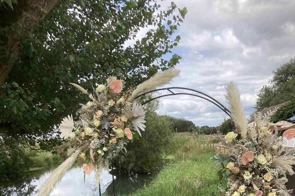 Dried flower arch with clouds