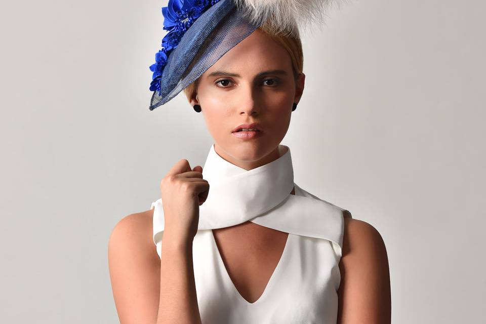 Blue fascinator with feathers