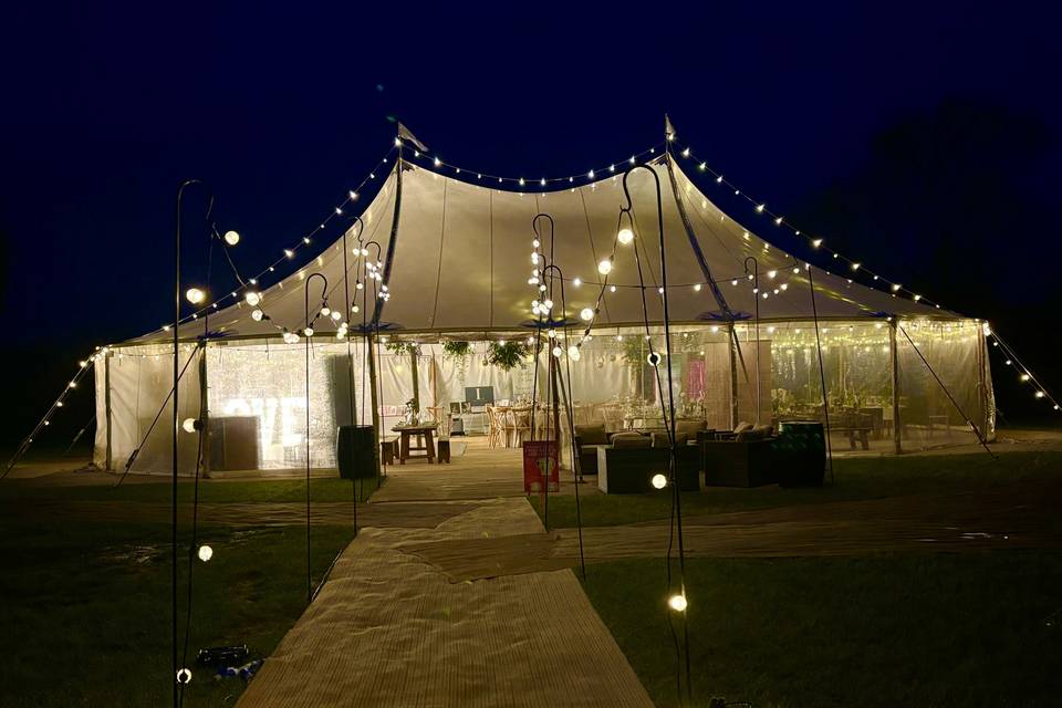 Sailcloth tent at night