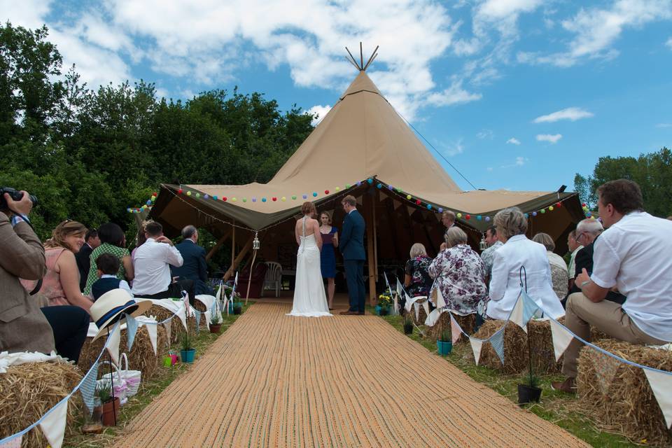 Tipi and matted walkway