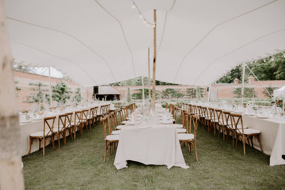 Stretch tent with furniture