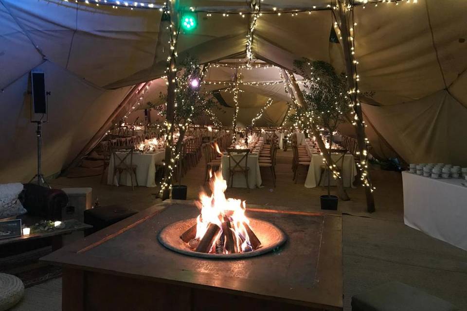 Inside two Tipis at winter