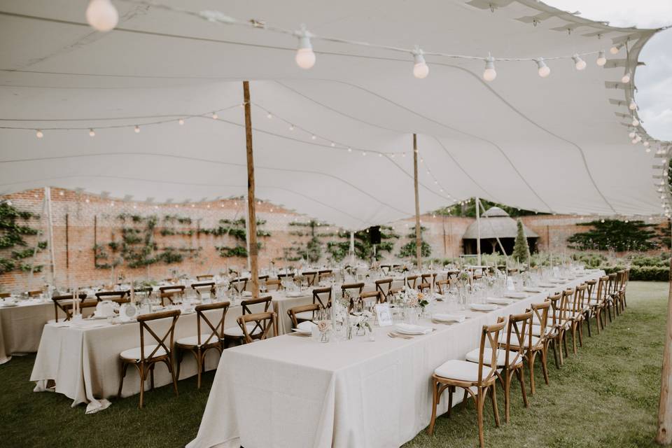 Stretch tent with furniture