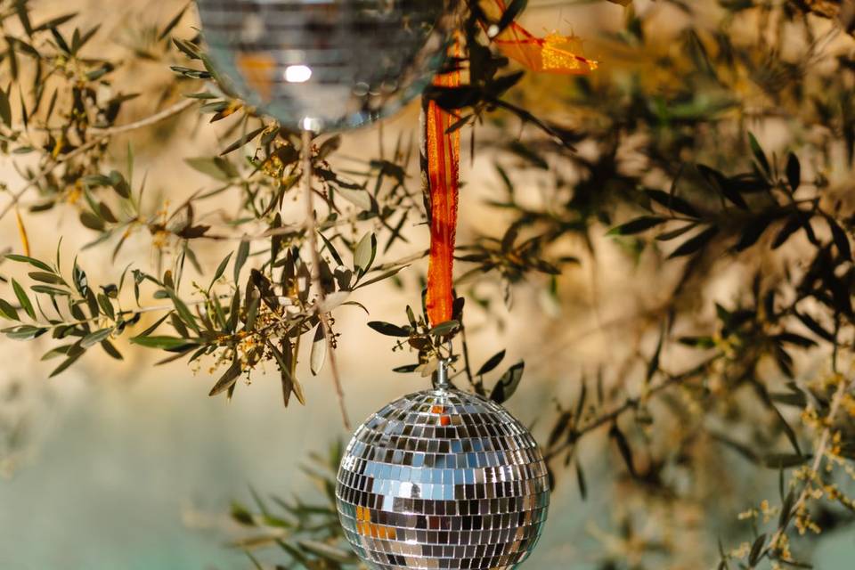 Disco balls dancing in trees