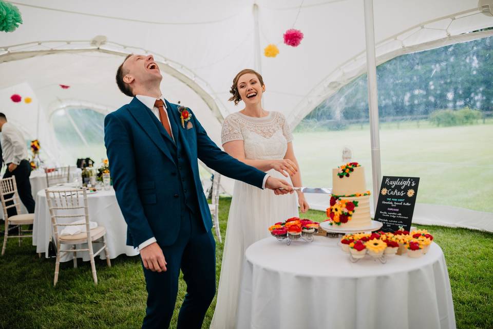 Cake cutting laughter