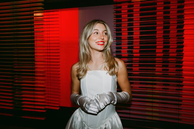 Bride at art exhibition