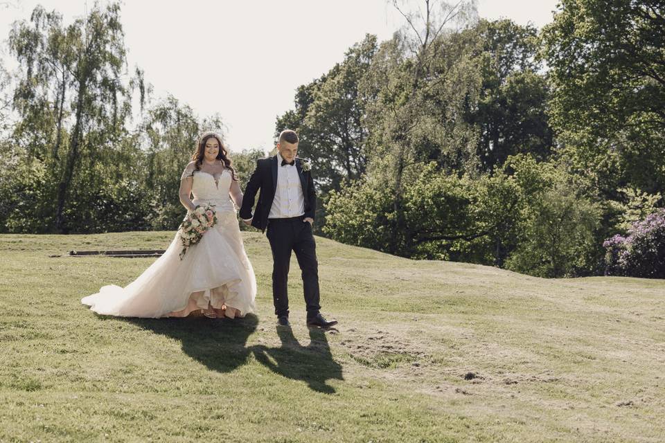 Brideand groom walking