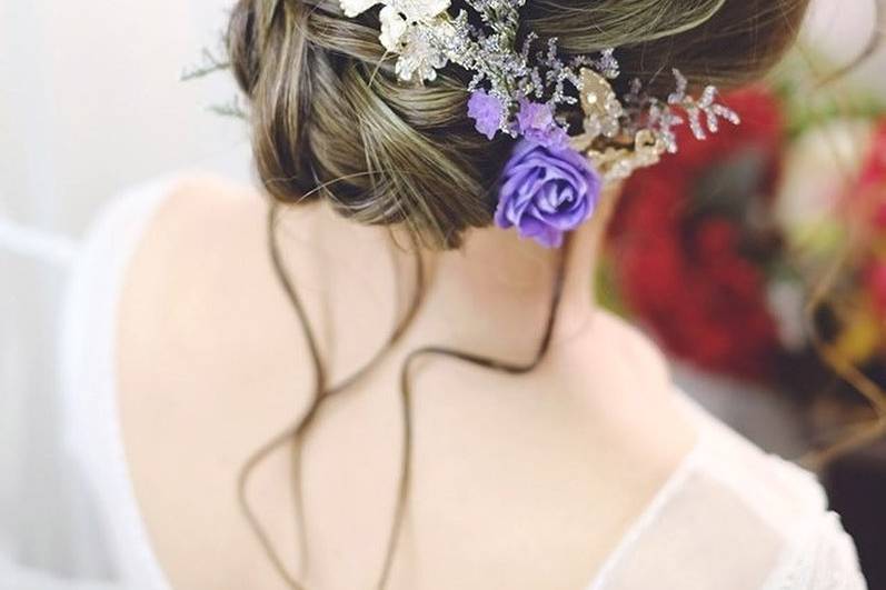 Floral decorated updo