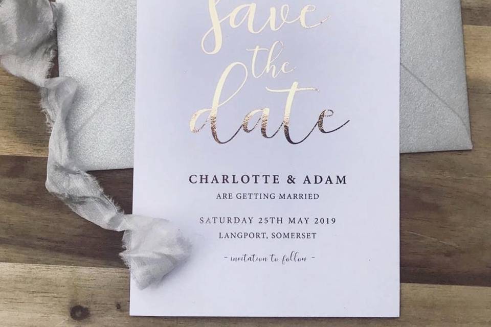 Save the date in gold foil