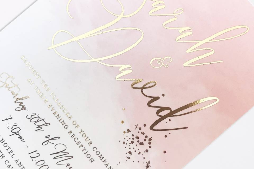 Evening invites in gold foil