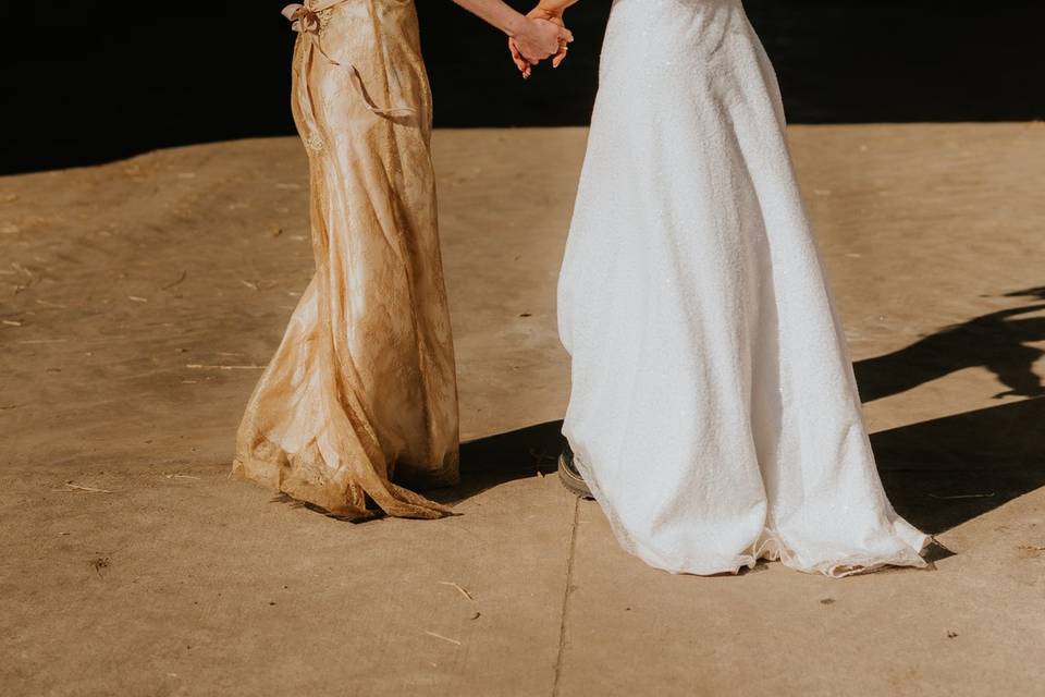 Bride and bridesmaid