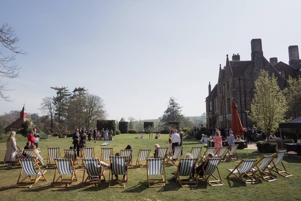 Deck chairs in the garden