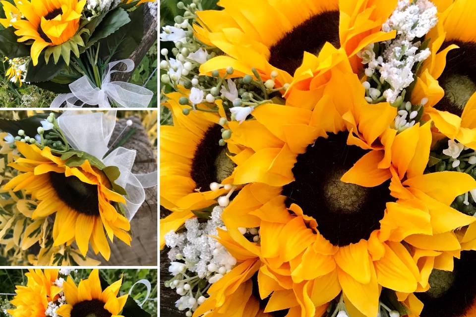 Sunflower and gyp bouquets
