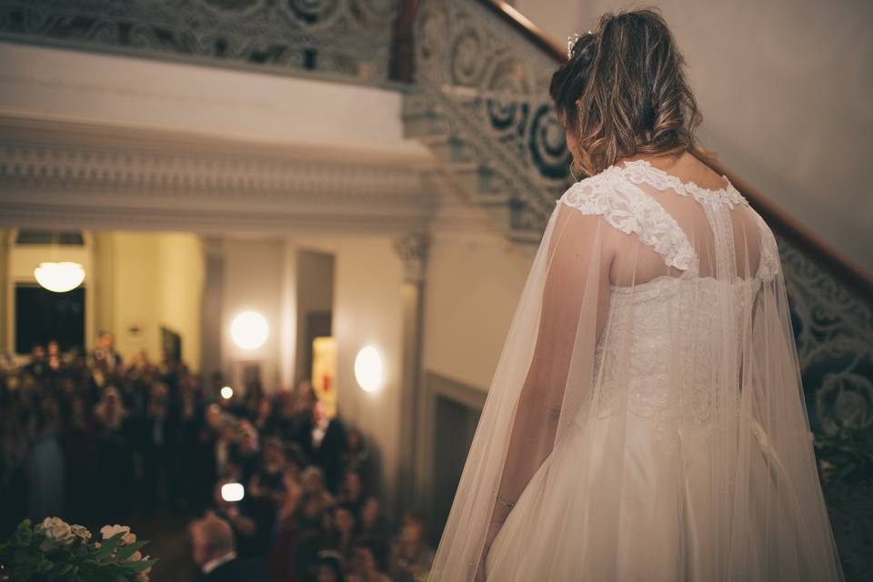 Bride seeing wedding guests