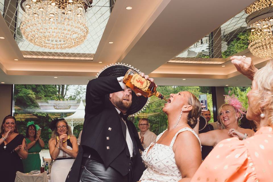 Bride having fun with guests