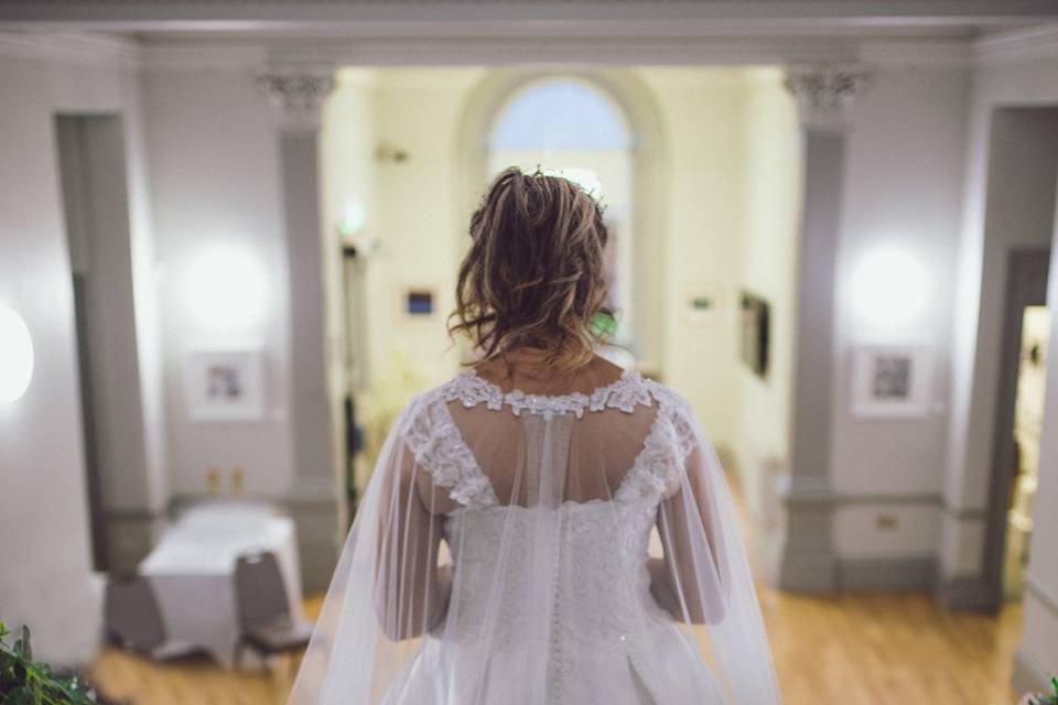 Bride walking down stairs