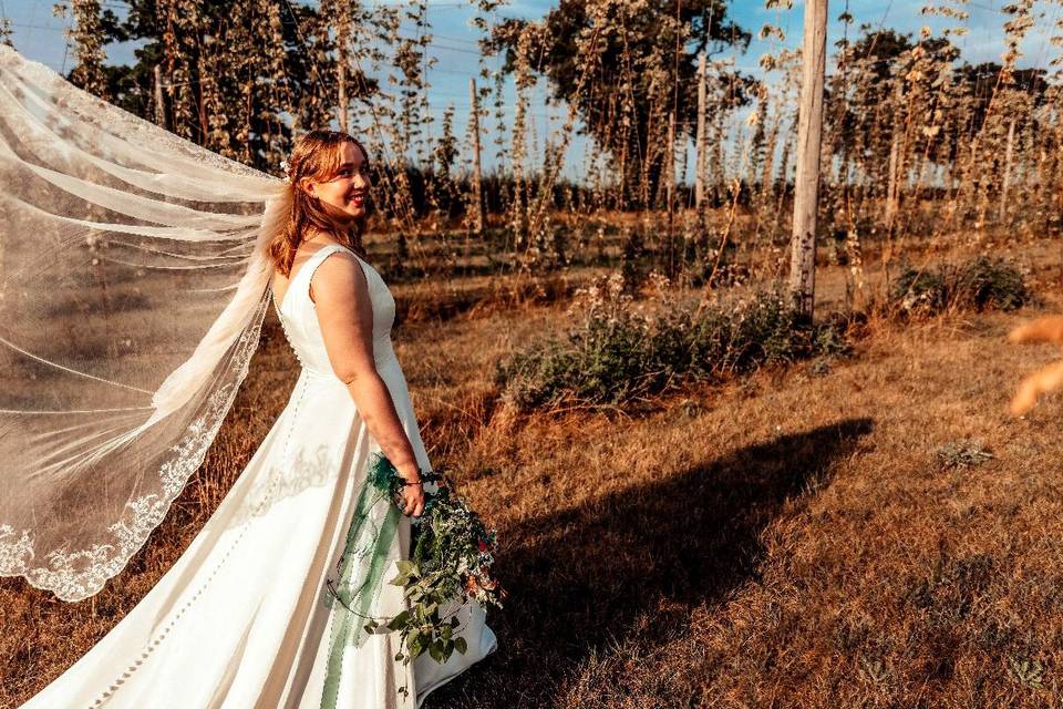 Bride in hop field