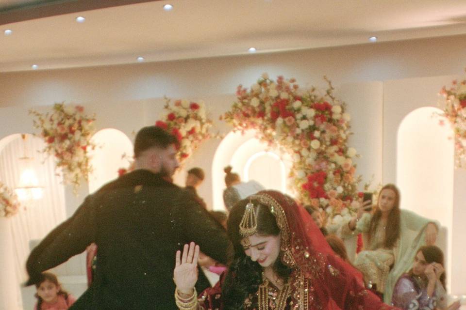Bride and groom dancing