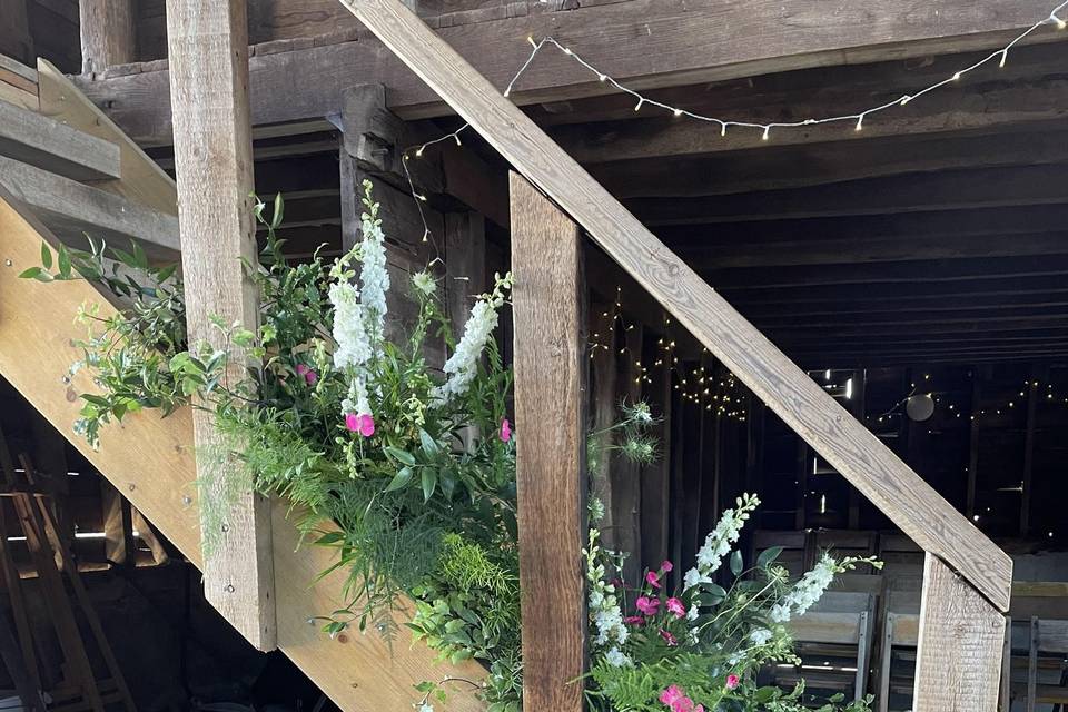 Barn staircase of flowers