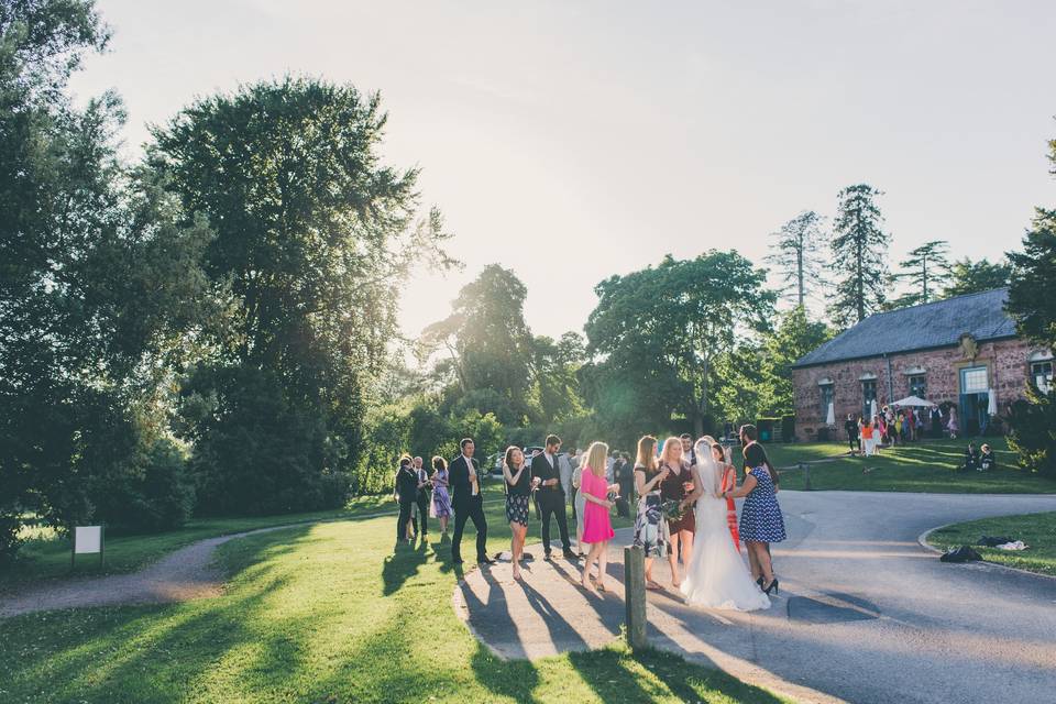 Evening mingling by the Bampfylde Hall