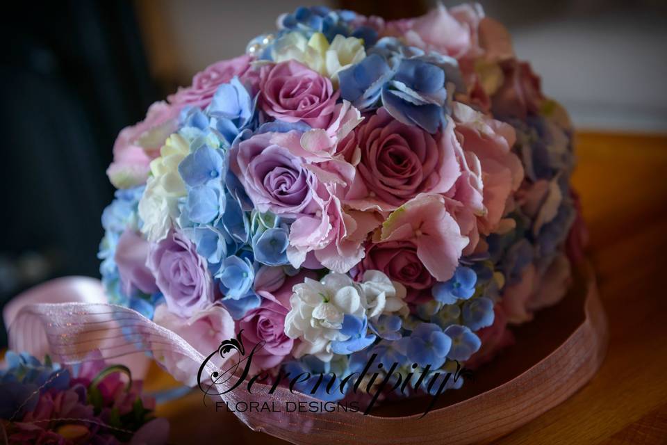 Blue & pink brides bouquet