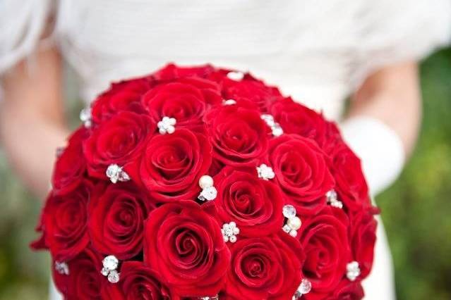 Red rose & crystal bouquet