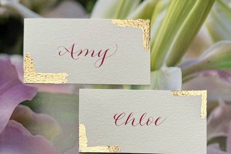 Placecards with gold foil.