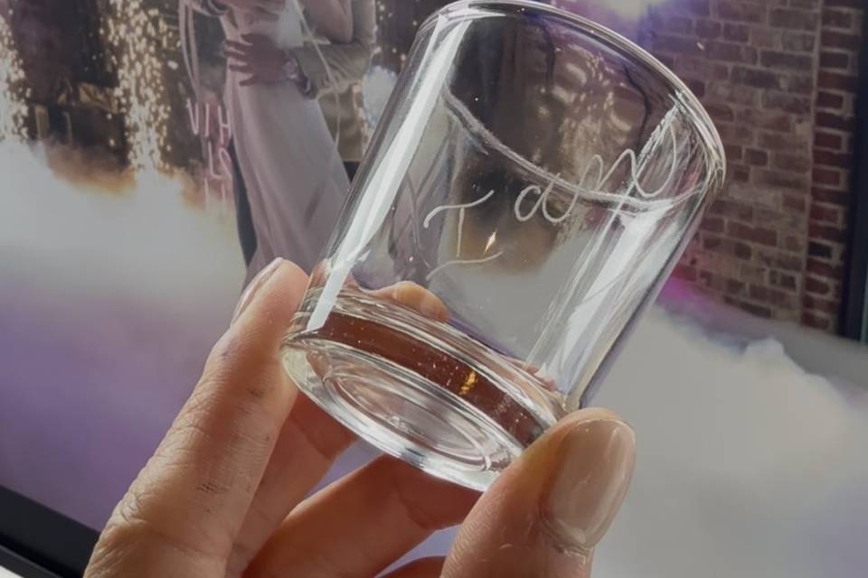 Hand engraved shot glass.