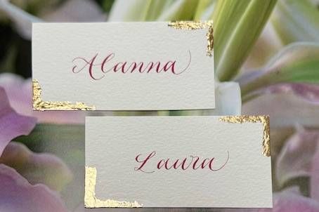 Placecards with gold foil.