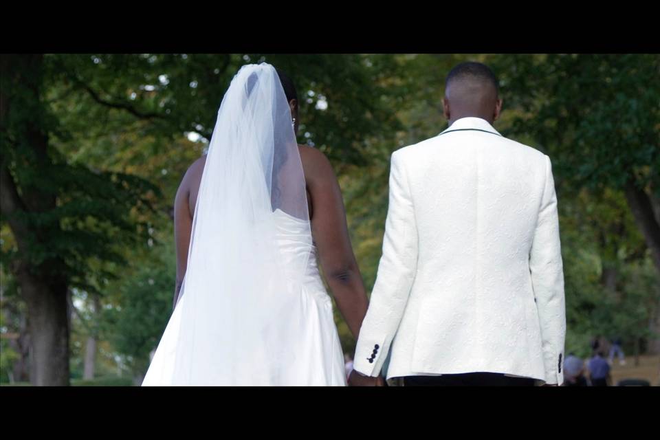 Newlyweds walking together