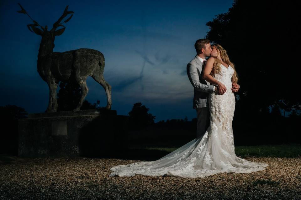 Bride and groom at sunset