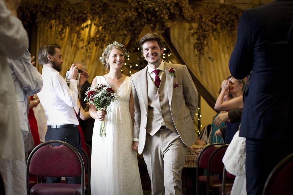 Jono and Bella in the thatched cider barn