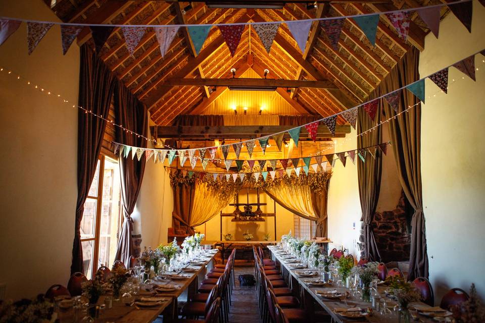 The cider barn set up for 40 guests dining